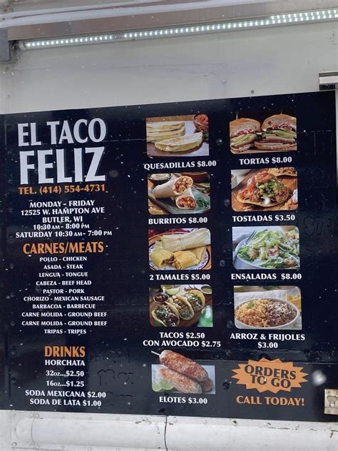 Menu At El Taco Feliz Truck Restaurant Butler