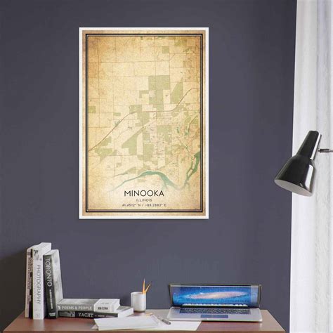 Vintage Minooka Illinois Map Poster, Modern Home Decor Wall Art Print