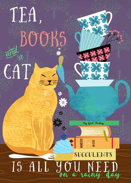 Tea Books And Cats Art Print By Elisandra Cat Books Cat Art Cats