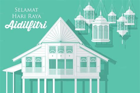 hari raya village/kampung vector | Poster layout, Eid card designs