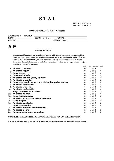 XLS Stai Cuestionario Y Hoja De Respuesta PDFSLIDE NET