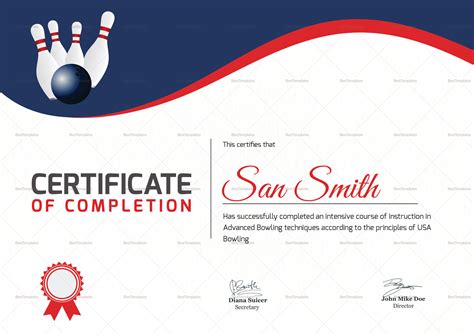 Printable Bowling Certificate Design Template In Word Psd