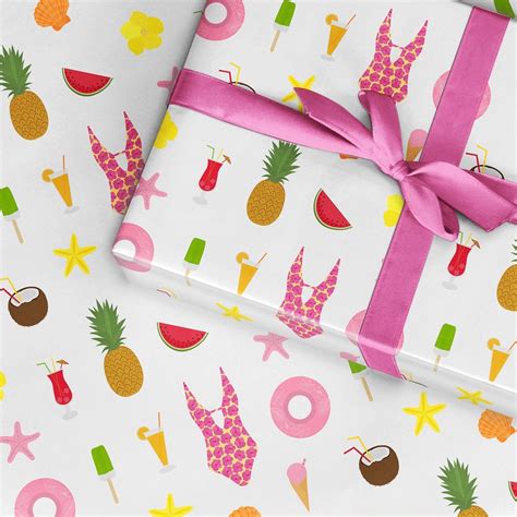 Fun Summer Wrapping Paper Bikini Pineapple Cocktail Gift Wrap Etsy