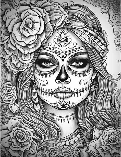 Girl Sugar Skulls Coloring Pages