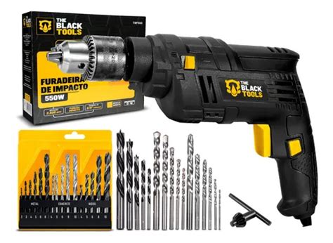 Furadeira Tbf550 - The Black Tools É Bom - Furadeira De Impacto 550w 3/8 10mm The Black Tools Com Jogo De Brocas ...