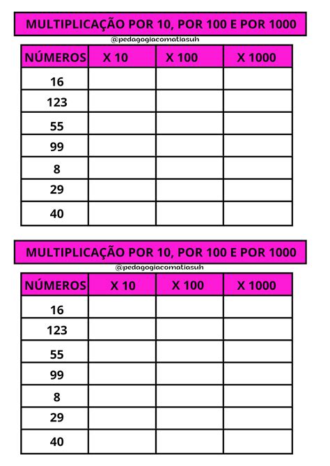 Multiplicação Por 10 100 E 1000 - 10
