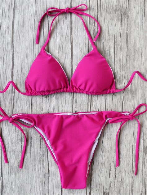 Set bikini en triángulo con cordón rosado Spanish SheIn Sheinside