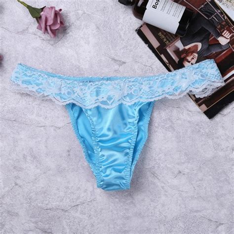 Mens Satin Bikini Brief Frilly Sissy Pouch Thong Underwear Lace Ruffle Panties Ebay