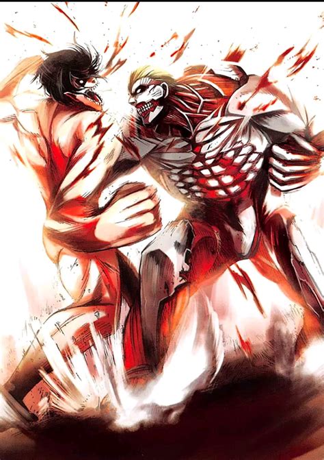 Eren Vs Reiner Anime Titán Blindado Ataque Sangre Lucha Manga