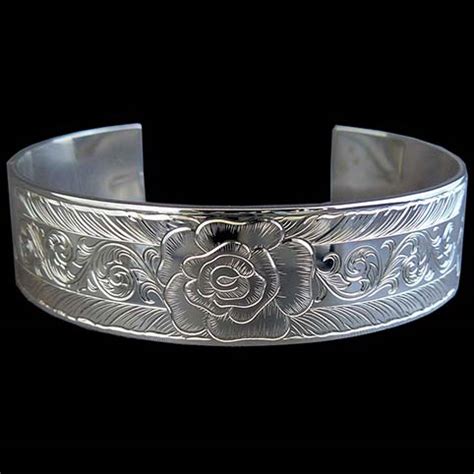 Rose Engraved Cuff Bracelet: Armstrong Engraving & Custom Jewelry