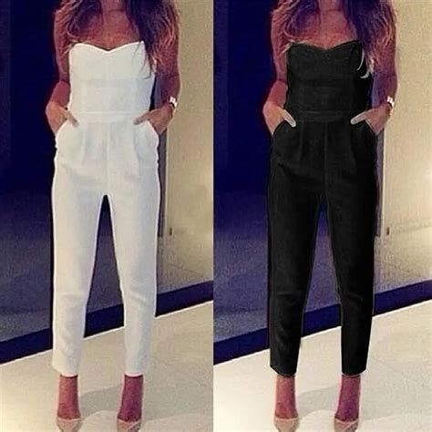 2017 Womens Sexy High Waist Slim Jumpsuit Solid Pocket Long Jumpsuits