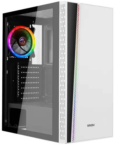 Корпус Ginzzu CL220 White Tempered Glass, 1x120mm FAN, RGB подсветка, 2 ...