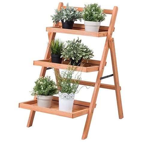 Giantex 3 Tier Plant Stand Wood Outdoor Indoor Multifunction Foldable