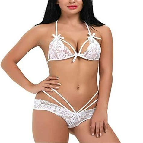 Buy Psychovest White Lace Low Coverage Stripped Bra And Panty Lingerie Set Online At Best Prices