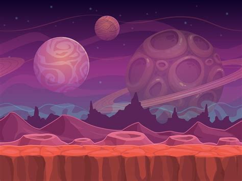 Premium Vector | Alien fantastic landscape seamless space background ...