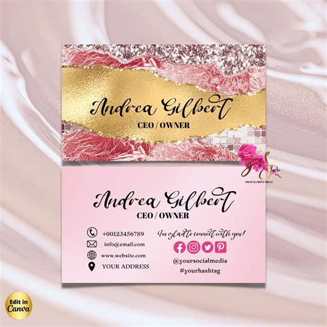 Editable Pink Glitter Business Card Template Pink Sparkle Business