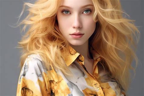 Portrait d une belle fille blonde aux longs cheveux bouclés Studio shot Photo Premium