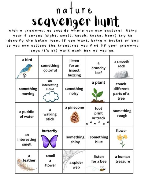 nature scavenger hunt  kids  senses activity digital  etsy