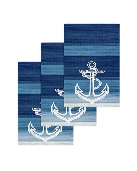 Nautical Anchor Navy Blue Kitchen Dish Towels for Drying Dishes Set of