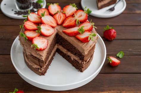 Premium Photo Naked Chocolate Cake With Cream And Fresh Strawberries