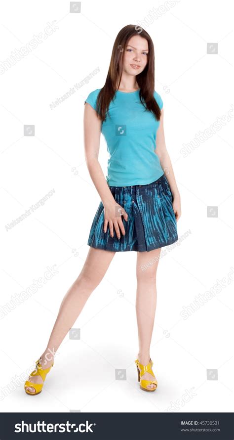 Lovely Brunette Denim Skirt Stock Photo 45730531 Shutterstock