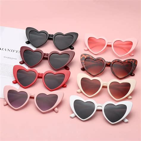 Women Love Heart Sunglasses Clout Goggle Vintage Sunglasses Uv400 Protection Heart Shaped