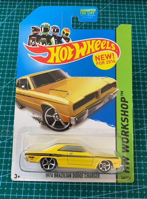 Hot Wheels Brazilian Dodge Charger Yellow With Black Stripes HW Workshop Long Card