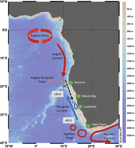 1 Map of the Benguela Current Region, LC Luederitz Upwelling Cell, UC... | Download Scientific ...