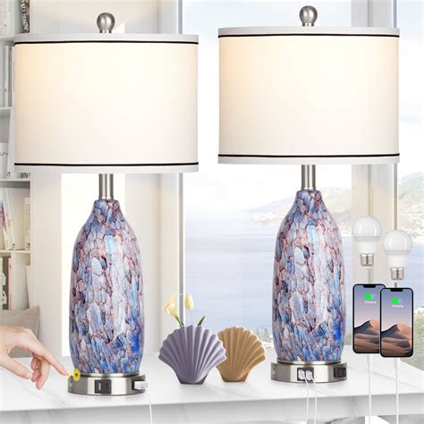 Cinkeda Modern 3 Way Dimmable Glass Table Lamps With Usb Ac Ports Ac Outlet Nightlight Touch