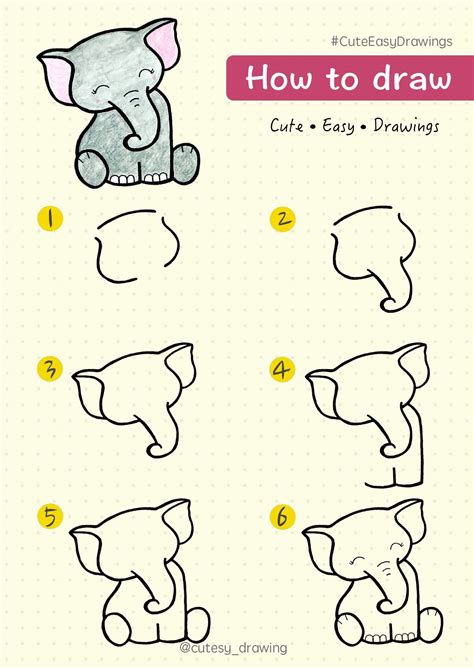 How to draw cute elephant : step by step tutorial | Cute elephant ...