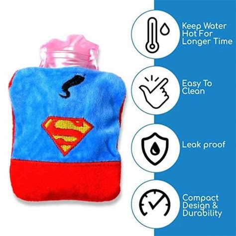 Rectangular SUPERMAN PRINT SMALL HOT WATER BAG WITH COVER FOR PAIN RELIEF Size L At