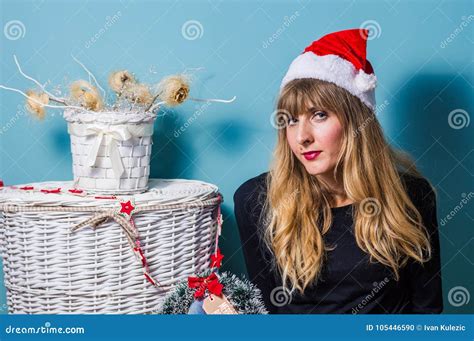 Beautiful Blonde Celebrating Christmas And New Year Stock Photo Image Of Beautiful Girl