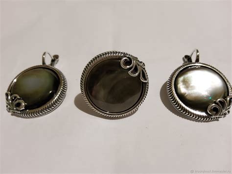 Винтаж: Комплект ПЕРЛАМУТР ГЕЛИОТИС ПРИРОДНЫЙ серебрение,РОССИЯ купить ...