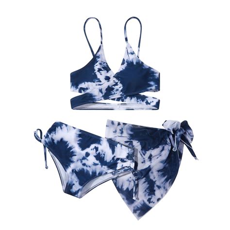 GYRATEDREAM Girl S Pieces Bikini Set Wrap Criss Cross Swimsuit Bathing Suit With Beach Skirt