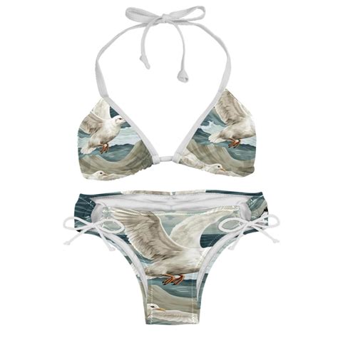Seagull Detachable Sponge Adjustable Strap Bikini Set Two Pack For Beach And Pool Swimwear