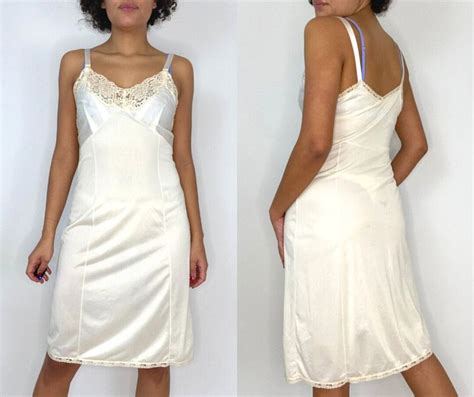Vestido vintage nude slip Crema Beige Tan Slip Medio Encaje Etsy España