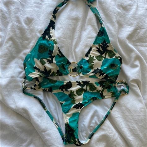 Milly Swim Milly Cabana Swim Bikini Teal Blue Flowers Poshmark