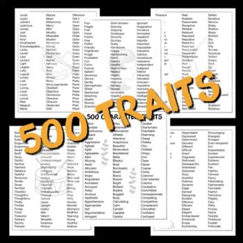 List Of Character Traits 500 Words Characterization Reference