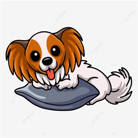 Cute Papillon Dog Cartoon On The Pillow Fun Pedigree Purebred Png