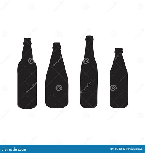 Vector Set Of 4 Beer Bottles Black Silhouettes Stock Vector