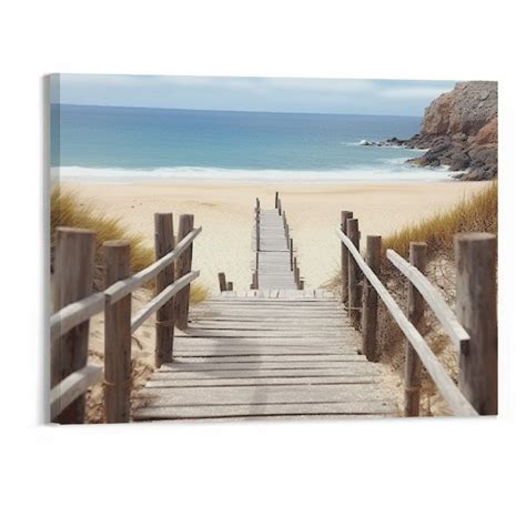 Fenyluxe Beach Canvas Wall Art Decor Bathroom Blue Ocean Picture Modern