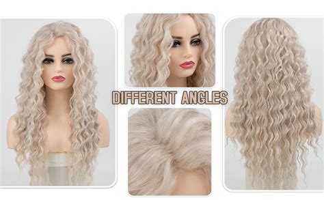 Amazon Fencca Platinum Blonde Long Curly Wigs For Women White Pink Wavy Synthetic Wig 24