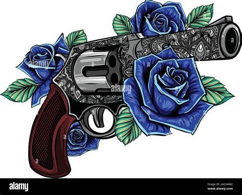 Guns And Rose Flowers Drawn In Tattoo Style Illustration Stock Vector Image And Art Alamy