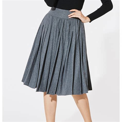 Fashion Gray Womens High Waist A Line Pleated Skirt N15599