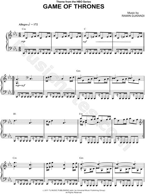 "Game of Thrones" from 'Game of Thrones' Sheet Music (Piano Solo) in C ...