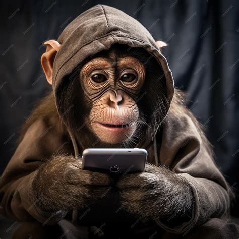Premium Photo | Cute monkey operating smartphone