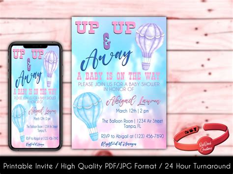 Editable Hot Air Balloon Baby Shower Invitation Gender Etsy