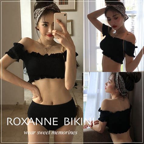 ROXANNE現貨 預購平口抓皺一字領泳裝 泳衣 比基尼 bikini 蝦皮購物