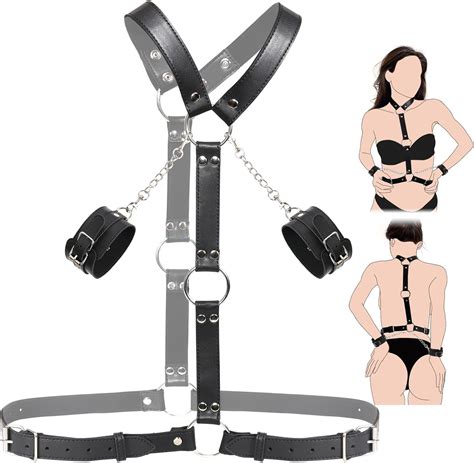 Amazon Bdsm Bondage Harness With Handcuffs Sex Bondage Leather Neck Collar Wrist Cuffs