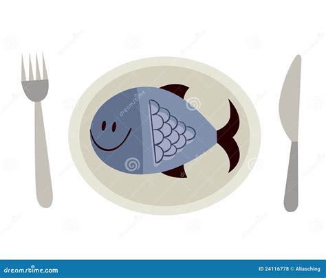 Fish In A Plate With Lemon. Vector Drawing | CartoonDealer.com #75998500